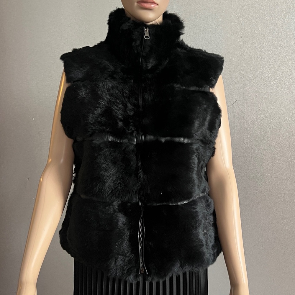 CO-OP Black Rabbit Fur Leather Vest Size M